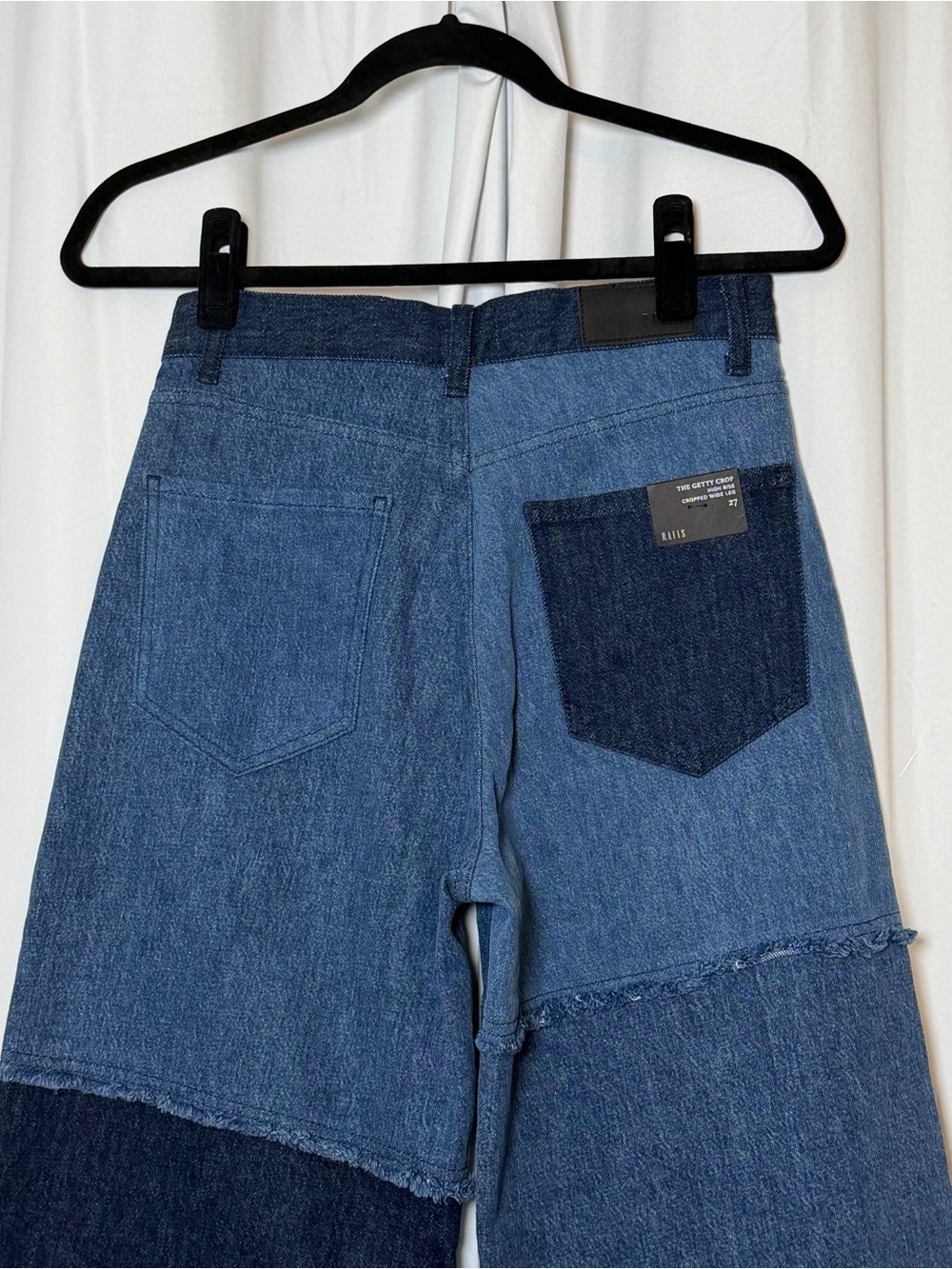 Rails Getty Crop Jeans Indigo Patchwork Wide Leg Raw Hem Womens 27 NWT - Picture 10 of 15